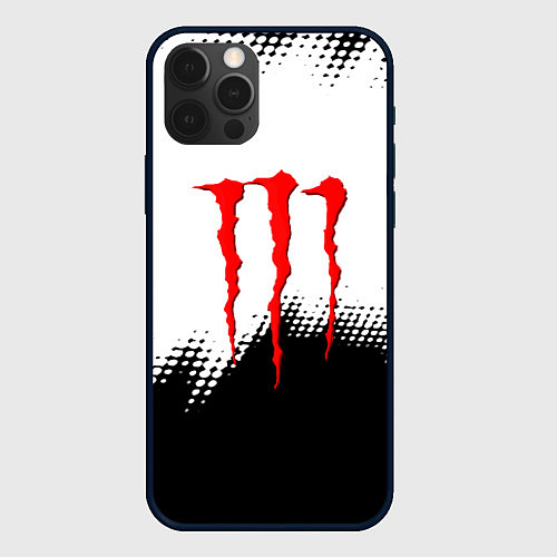 Чехол iPhone 12 Pro Max Monster energy чёрно белые краски / 3D-Черный – фото 1