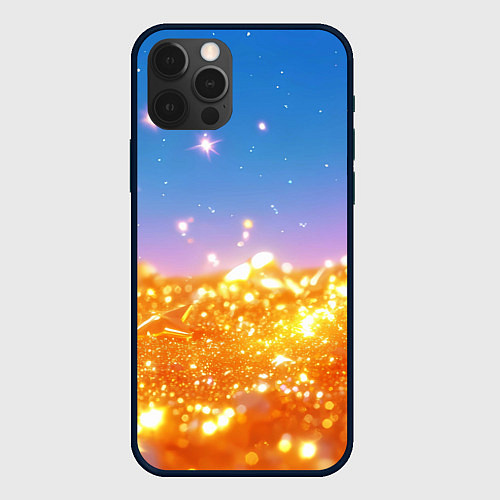Чехол iPhone 12 Pro Max Золотые шарики на голубом фоне / 3D-Черный – фото 1