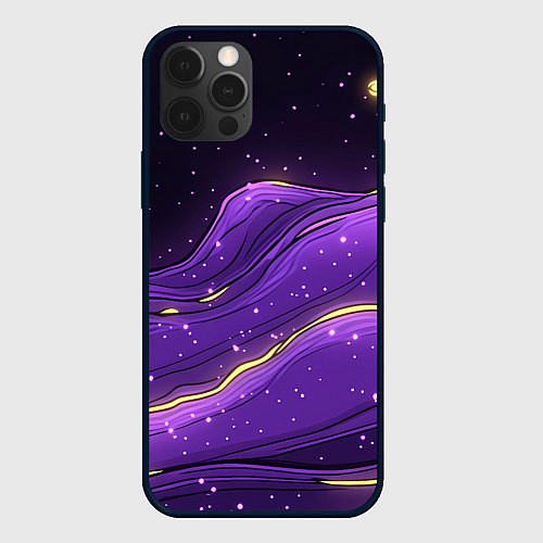 Чехол iPhone 12 Pro Max Фиолетовая текстура с золотыми звездочками / 3D-Черный – фото 1