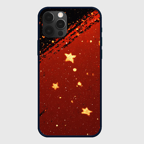 Чехол iPhone 12 Pro Max Золотые звездочки на коричневой текстуре / 3D-Черный – фото 1