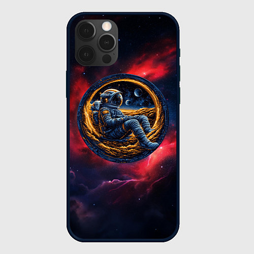 Чехол iPhone 12 Pro Max Космонавт сидит в луне / 3D-Черный – фото 1