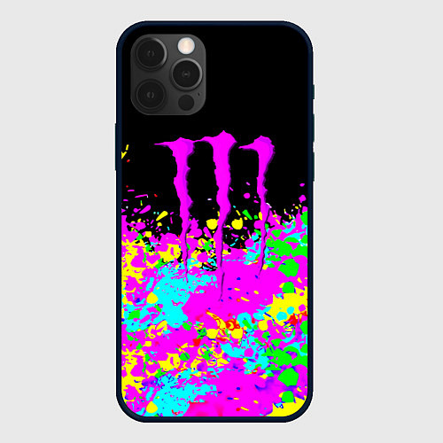 Чехол iPhone 12 Pro Max Monster energy краски неоновые / 3D-Черный – фото 1
