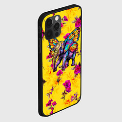 Чехол для iPhone 12 Pro Max Слон с крыльями бабочки на цветочном фоне, цвет: 3D-черный — фото 2