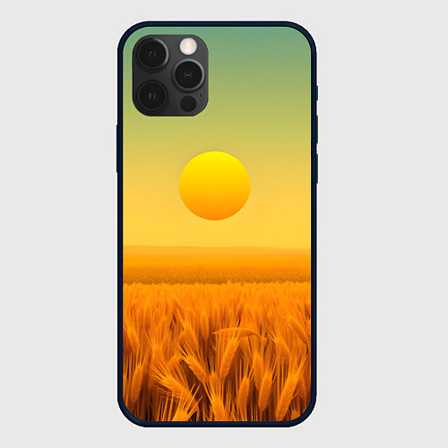 Чехол iPhone 12 Pro Max Закат над пшеничным полем / 3D-Черный – фото 1