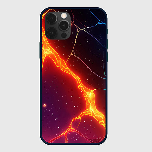 Чехол iPhone 12 Pro Max Сине-оранжевые молнии текстура / 3D-Черный – фото 1