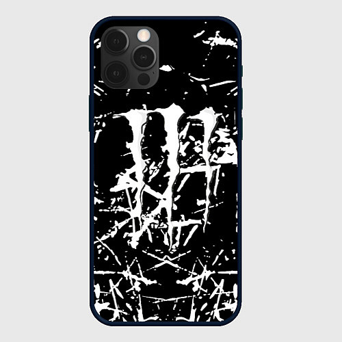 Чехол iPhone 12 Pro Max Monster energy белые штрихи краско / 3D-Черный – фото 1