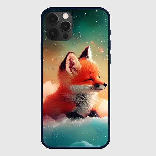 Чехол iPhone 12 Pro Max Милый лисенок спит на облаке / 3D-Черный – фото 1