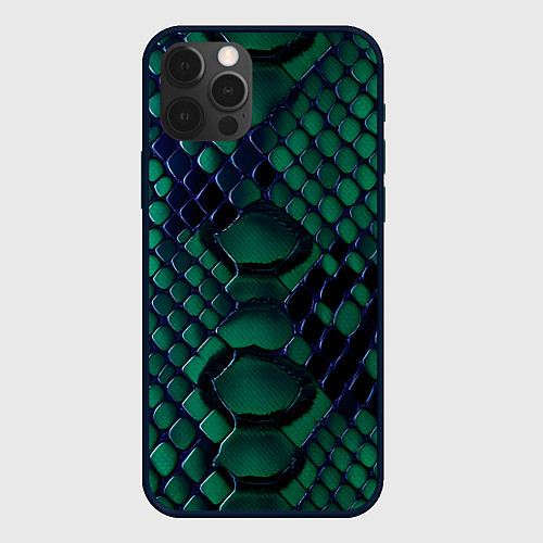 Чехол iPhone 12 Pro Max Бирюзовая змеиная кожа / 3D-Черный – фото 1