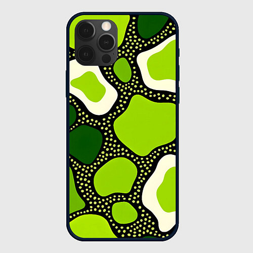 Чехол iPhone 12 Pro Max Зеленая абстракция с кругами / 3D-Черный – фото 1