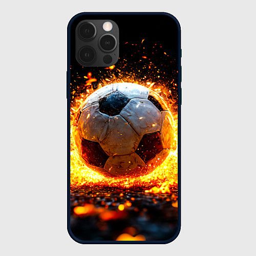 Чехол iPhone 12 Pro Max Футбольный мяч в огне / 3D-Черный – фото 1