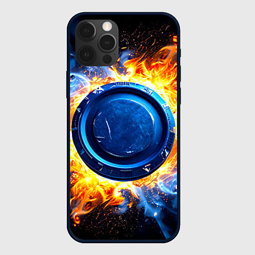 Чехол iPhone 12 Pro Max Шайба в синем пламени / 3D-Черный – фото 1