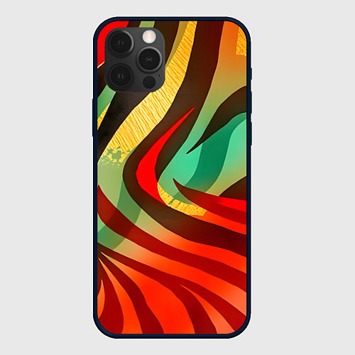 Чехол iPhone 12 Pro Max Жаркая полосатая абстракция / 3D-Черный – фото 1