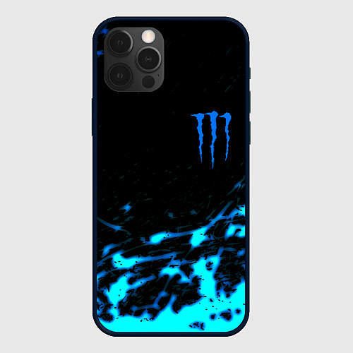 Чехол iPhone 12 Pro Max Monster energy голубые краски / 3D-Черный – фото 1