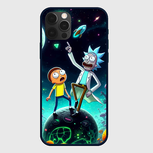 Чехол iPhone 12 Pro Max Рик и Морти на планете сказочных грибов / 3D-Черный – фото 1