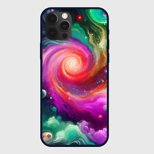 Чехол iPhone 12 Pro Max Космическая неоновая фантазия - нейроарт / 3D-Черный – фото 1