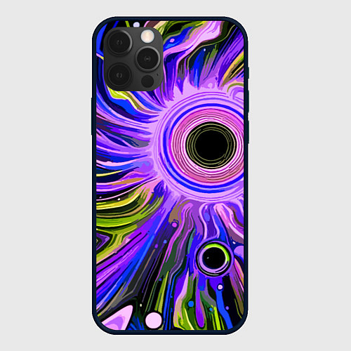 Чехол iPhone 12 Pro Max Абстрактный неоновый космос - чёрная дыра / 3D-Черный – фото 1
