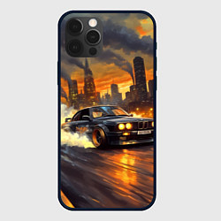 Чехол для iPhone 12 Pro Max BMW на фоне труб завода, цвет: 3D-черный