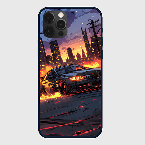 Чехол iPhone 12 Pro Max BMW огненная дорога / 3D-Черный – фото 1