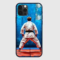 Чехол для iPhone 12 Pro Max Дзюдоист на синем, цвет: 3D-черный