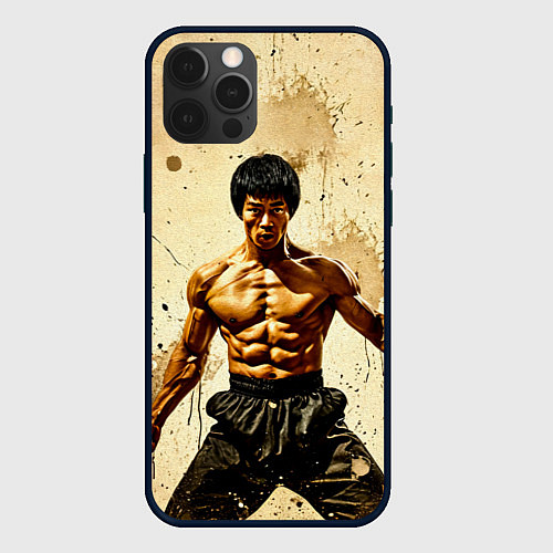 Чехол iPhone 12 Pro Max Брюс Ли на бежевом / 3D-Черный – фото 1