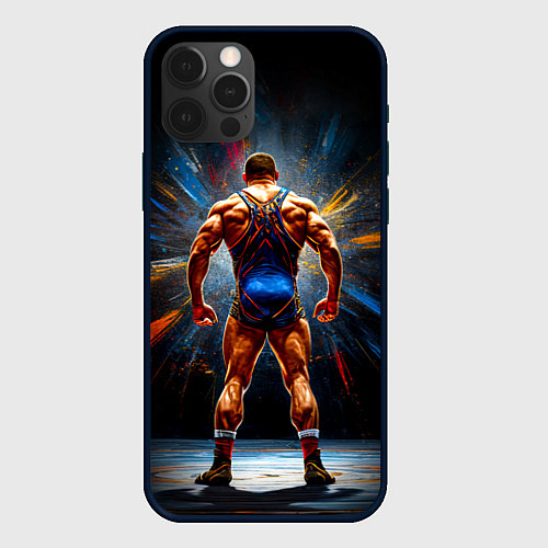 Чехол iPhone 12 Pro Max Греко-римский борец на черном / 3D-Черный – фото 1