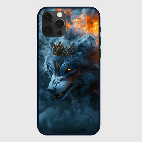 Чехол iPhone 12 Pro Max Волк в короне в огне / 3D-Черный – фото 1