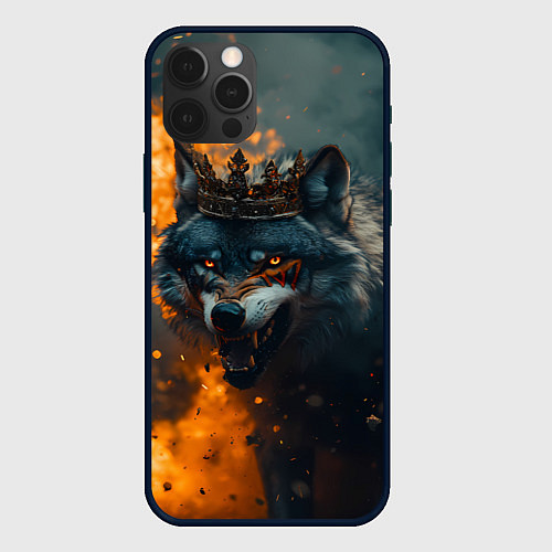 Чехол iPhone 12 Pro Max Злой волк в огне / 3D-Черный – фото 1