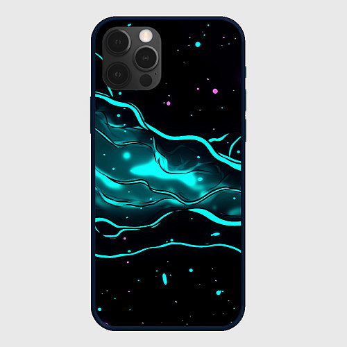 Чехол iPhone 12 Pro Max Голубые неоновые волны текстура / 3D-Черный – фото 1