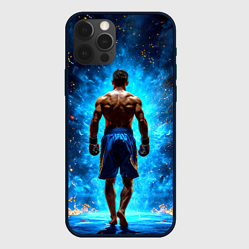 Чехол iPhone 12 Pro Max Кикбоксер в огне / 3D-Черный – фото 1