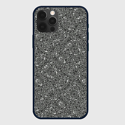 Чехол iPhone 12 Pro Max Чёрно-белый искажённый узор / 3D-Черный – фото 1