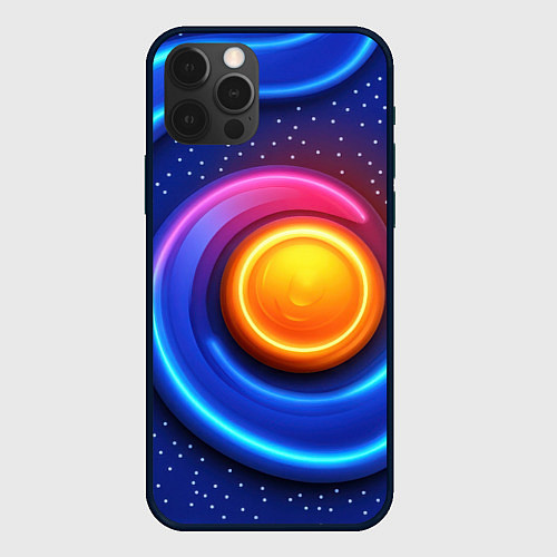 Чехол iPhone 12 Pro Max Оранжевый круг и голубые линии текстура / 3D-Черный – фото 1
