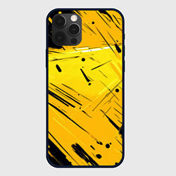 Чехол iPhone 12 Pro Max Желтая краска на черном фоне