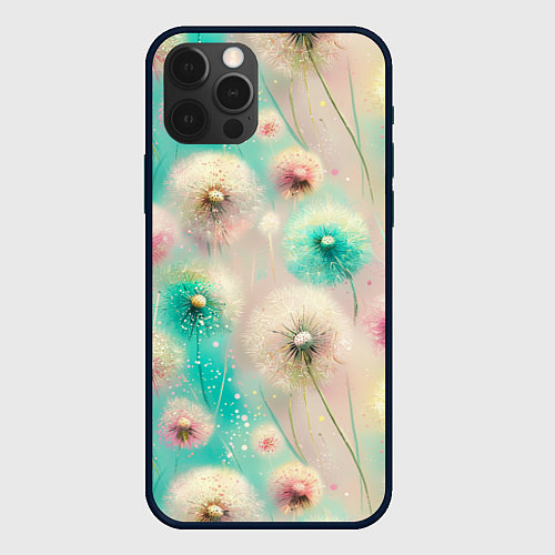 Чехол iPhone 12 Pro Max Абстрактные одуванчики - паттерн на нежном фоне / 3D-Черный – фото 1