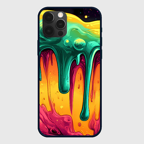 Чехол iPhone 12 Pro Max Зелено-оранжевая клякса / 3D-Черный – фото 1