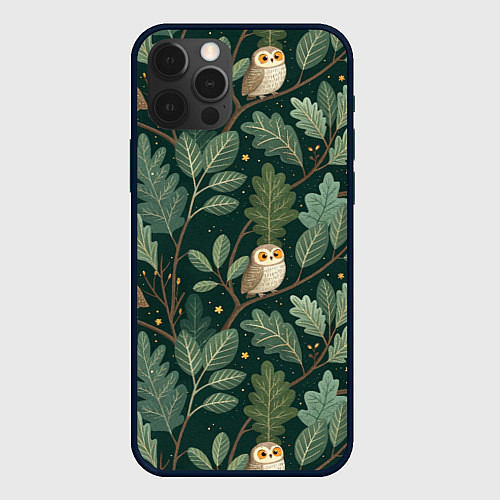 Чехол iPhone 12 Pro Max Совы в лесу / 3D-Черный – фото 1