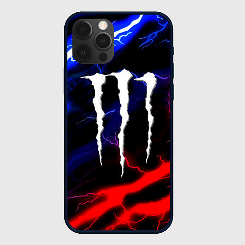 Чехол iPhone 12 Pro Max Monster energy молнии неон / 3D-Черный – фото 1