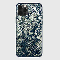 Чехол для iPhone 12 Pro Max Бело-синий искажённые абстрактные линии, цвет: 3D-черный