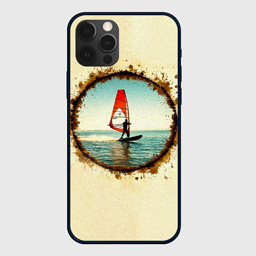 Чехол iPhone 12 Pro Max Виндсерфер на бежевом / 3D-Черный – фото 1