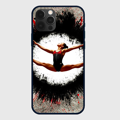 Чехол iPhone 12 Pro Max Воздушная гимнастика на сером / 3D-Черный – фото 1