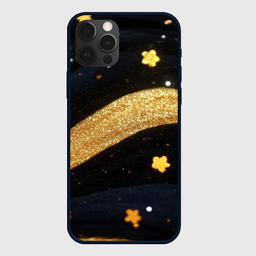 Чехол iPhone 12 Pro Max Золотые волны текстура / 3D-Черный – фото 1