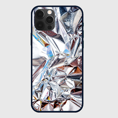 Чехол iPhone 12 Pro Max Зеркальная металическая фольга текстура / 3D-Черный – фото 1