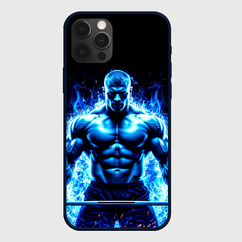 Чехол iPhone 12 Pro Max Пауэрлифтер в синем пламени / 3D-Черный – фото 1