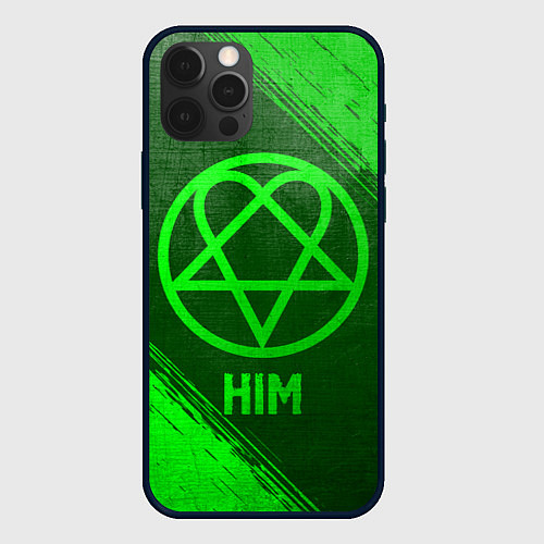 Чехол iPhone 12 Pro Max HIM - green gradient / 3D-Черный – фото 1
