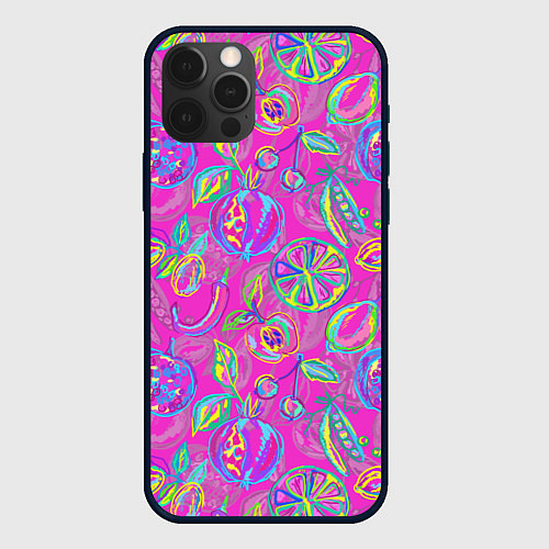 Чехол iPhone 12 Pro Max Неоновые фрукты / 3D-Черный – фото 1