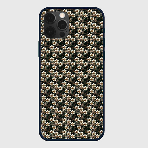 Чехол iPhone 12 Pro Max Нежный цветочный тёмный зелёный / 3D-Черный – фото 1
