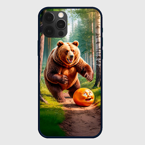 Чехол iPhone 12 Pro Max Колобок и медведь / 3D-Черный – фото 1