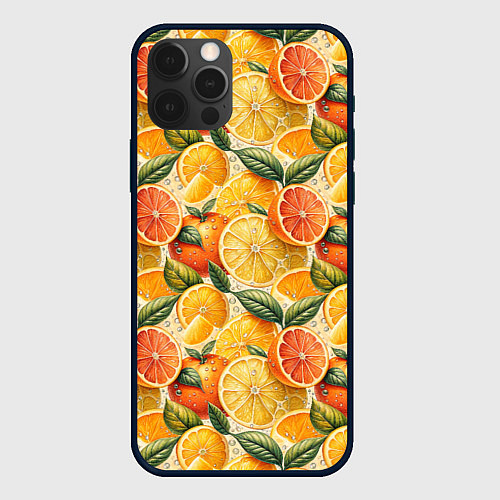 Чехол iPhone 12 Pro Max Апельсиновый фреш сочные дольки / 3D-Черный – фото 1