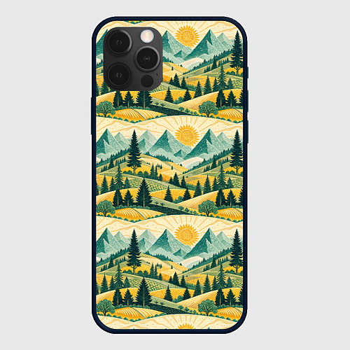 Чехол iPhone 12 Pro Max Горные пейзажи ретро стиль / 3D-Черный – фото 1