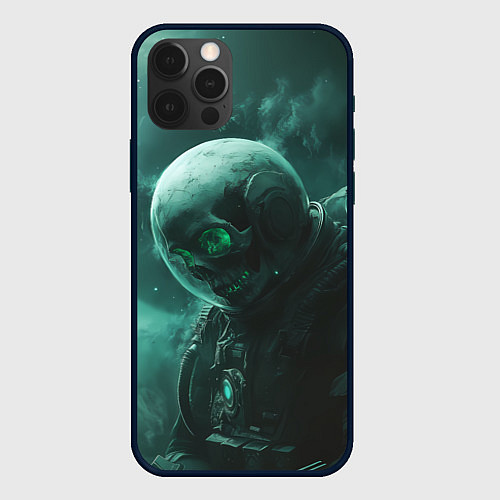 Чехол iPhone 12 Pro Max Космонавт скелет с зеленым светом / 3D-Черный – фото 1