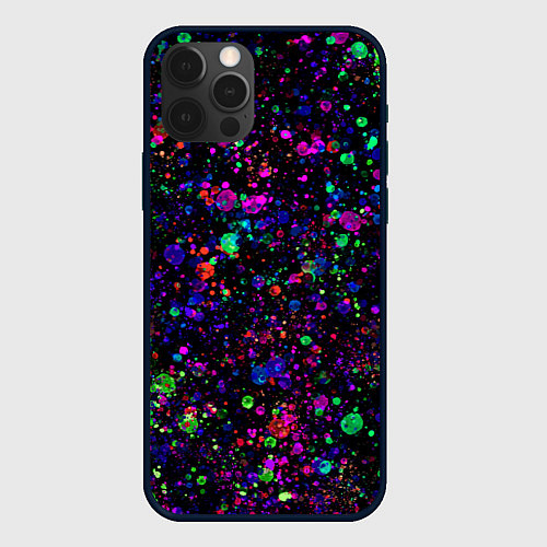 Чехол iPhone 12 Pro Max Чёрный с разноцветными брызгами / 3D-Черный – фото 1